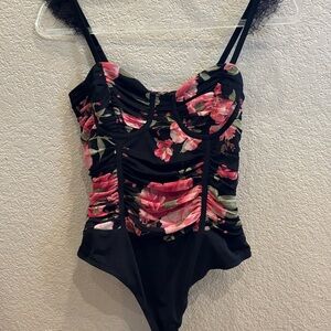 Lulu's Black and Pink Floral Kids Bodysuit